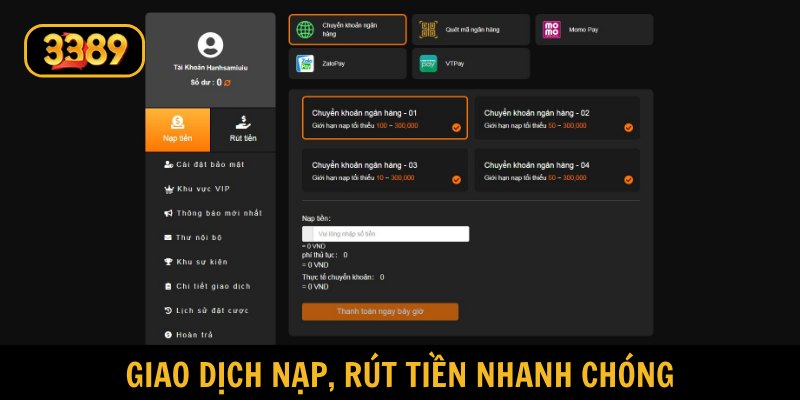 Hệ thống hỗ trợ đa dạng phương thức giao dịch an toàn, uy tín